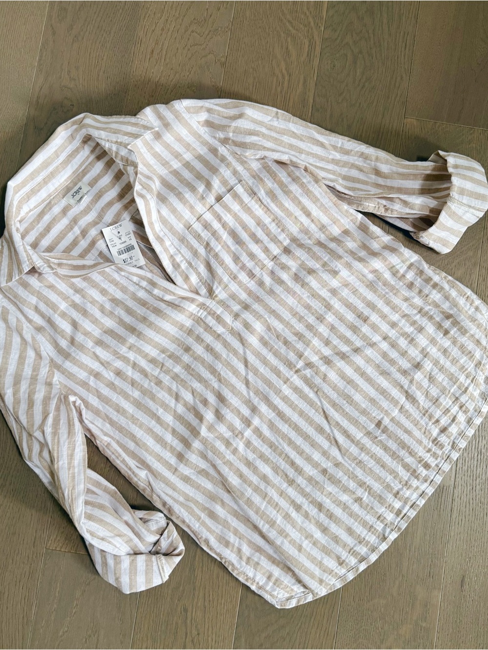 J.Crew Factory Striped linen-blend popover top
